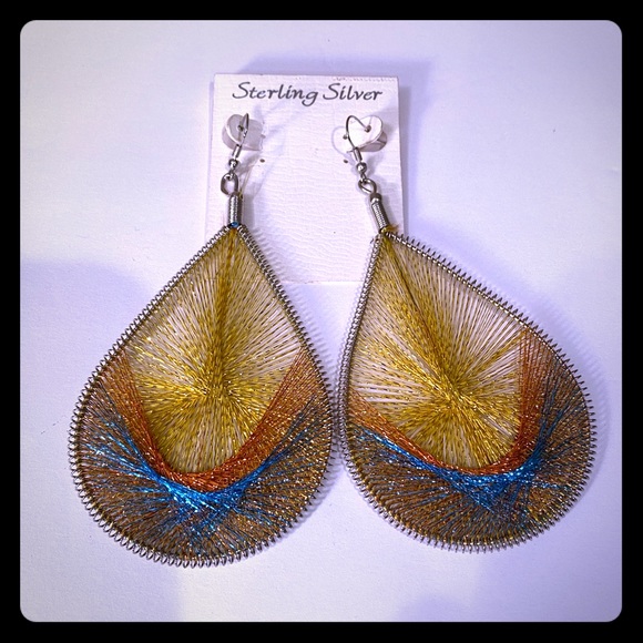 Silky Wires Earrings - Yellow Orange Blue - Picture 1 of 4